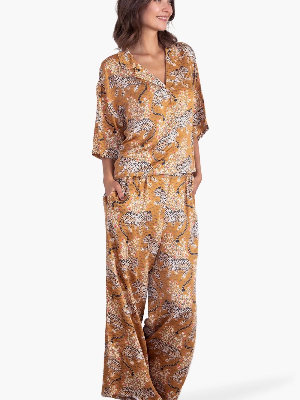 Tabbaco Leopard Print Satin Pajama Set - Women Intimates & Sleepwear